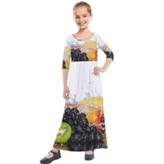 Variety Of Fruit Water Berry Food Splash Kiwi Grape Kids  Quarter Sleeve Maxi Dress by B30l