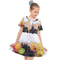 Variety Of Fruit Water Berry Food Splash Kiwi Grape Kids  Short Sleeve Shirt Dress by B30l