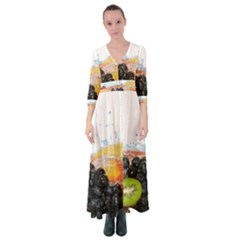 Variety Of Fruit Water Berry Food Splash Kiwi Grape Button Up Maxi Dress by B30l