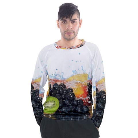 Variety Of Fruit Water Berry Food Splash Kiwi Grape Men s Long Sleeve Raglan Tee by B30l