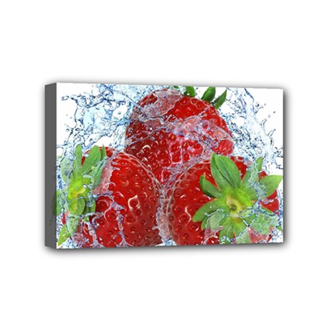 Red Strawberries Water Squirt Strawberry Fresh Splash Drops Mini Canvas 6  X 4  (stretched) by B30l