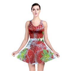 Red Strawberries Water Squirt Strawberry Fresh Splash Drops Reversible Skater Dress by B30l