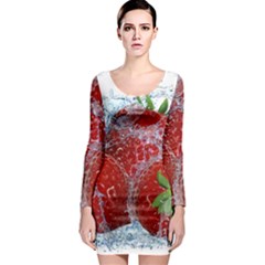 Red Strawberries Water Squirt Strawberry Fresh Splash Drops Long Sleeve Bodycon Dress by B30l