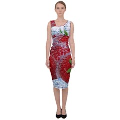 Red Strawberries Water Squirt Strawberry Fresh Splash Drops Sleeveless Pencil Dress by B30l