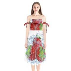 Red Strawberries Water Squirt Strawberry Fresh Splash Drops Shoulder Tie Bardot Midi Dress by B30l