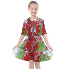 Red Strawberries Water Squirt Strawberry Fresh Splash Drops Kids  All Frills Chiffon Dress by B30l