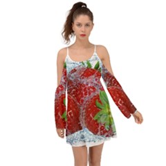 Red Strawberries Water Squirt Strawberry Fresh Splash Drops Boho Dress by B30l