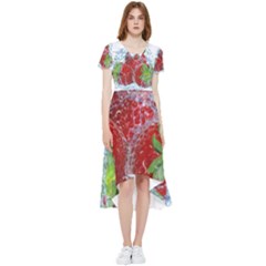 Red Strawberries Water Squirt Strawberry Fresh Splash Drops High Low Boho Dress by B30l