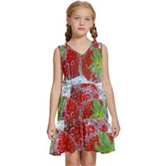 Red Strawberries Water Squirt Strawberry Fresh Splash Drops Kids  Sleeveless Tiered Mini Dress by B30l