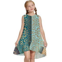 Gold Pattern Texture Golden Ornament Kids  Frill Swing Dress by danenraven