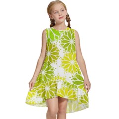 Flowers Green Texture With Pattern Leaves Shape Seamless Kids  Frill Swing Dress by danenraven