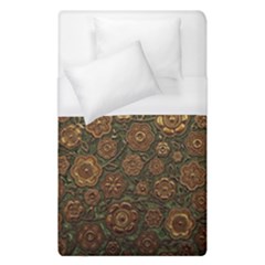 Brown And Green Floral Print Textile Ornament Pattern Texture Duvet Cover (single Size) by danenraven