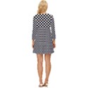 Black And White Checkerboard Background Board Checker Long Sleeve Babydoll Dress View4