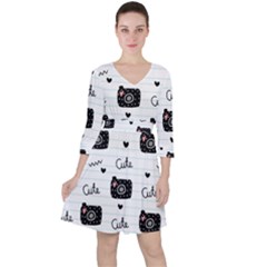 Cute Cameras Doodles Hand Drawn Quarter Sleeve Ruffle Waist Dress by Cowasu