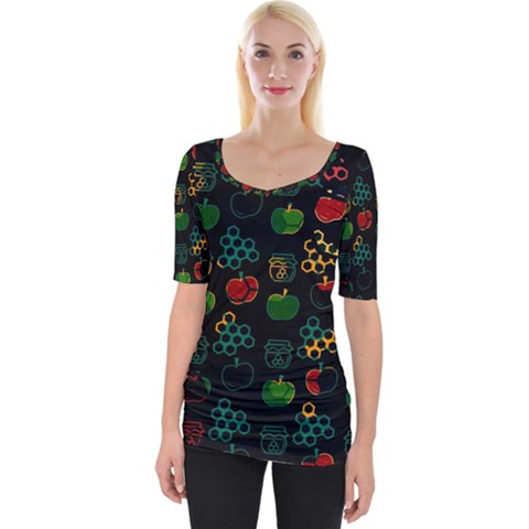 Apples Honey Honeycombs Pattern Wide Neckline Tee by Cowasu