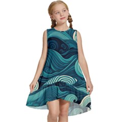 Waves Ocean Sea Abstract Whimsical Abstract Art Kids  Frill Swing Dress by Cowasu