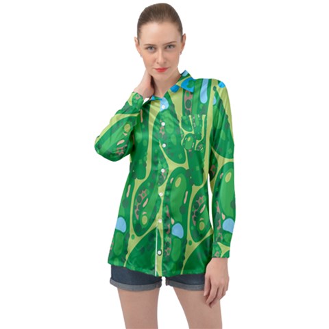 Golf Course Par Golf Course Green Long Sleeve Satin Shirt by Cowasu