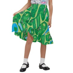 Golf Course Par Golf Course Green Kids  Ruffle Flared Wrap Midi Skirt by Cowasu