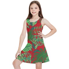 Leaves Leaf Nature Pattern Red Green Kids  Lightweight Sleeveless Dress by Cowasu