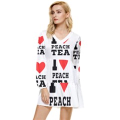 I Love Peach Tea Tiered Long Sleeve Mini Dress by ilovewhateva