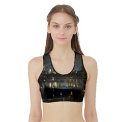 New York Night Central Park Skyscrapers Skyline Sports Bra With Border by Cowasu