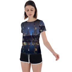 New York Night Central Park Skyscrapers Skyline Back Circle Cutout Sports Tee by Cowasu