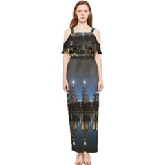 New York Night Central Park Skyscrapers Skyline Draped Sleeveless Chiffon Jumpsuit by Cowasu