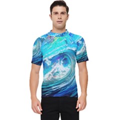 Tsunami Waves Ocean Sea Nautical Nature Water Painting Men s Short Sleeve Rash Guard by Cowasu