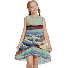 Wave Japanese Mount Fuji Woodblock Print Ocean Kids  Frill Swing Dress by Cowasu