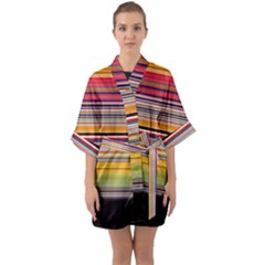 Neopolitan Horizontal Lines Strokes Half Sleeve Satin Kimono  by Bangk1t