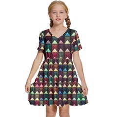 Diamond Geometric Square Design Pattern Kids  Short Sleeve Tiered Mini Dress by Bangk1t