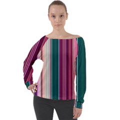 Vertical Line Color Lines Texture Off Shoulder Long Sleeve Velour Top by Bangk1t