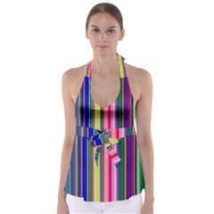 Pastel Colors Striped Pattern Babydoll Tankini Top by Bangk1t