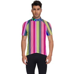 Pastel Colors Striped Pattern Men s Short Sleeve Cycling Jersey by Bangk1t