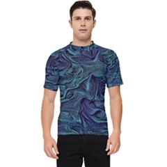 Abstract Blue Wave Texture Patten Men s Short Sleeve Rash Guard by Bangk1t