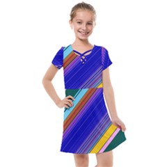 Color Lines Slanting Green Blue Kids  Cross Web Dress by Bangk1t