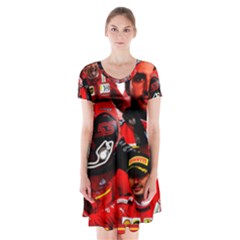 Carlos Sainz Short Sleeve V-neck Flare Dress by Boster123