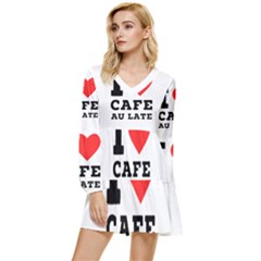 I Love Cafe Au Late Tiered Long Sleeve Mini Dress by ilovewhateva