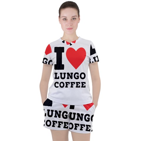 I Love Lungo Coffee  Women s Tee And Shorts Set by ilovewhateva