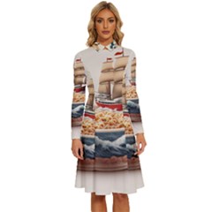 Noodles Pirate Chinese Food Food Long Sleeve Shirt Collar A-line Dress by Ndabl3x