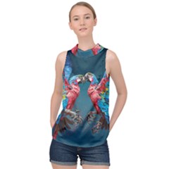 Birds Parrots Love Ornithology Species Fauna High Neck Satin Top by Ndabl3x