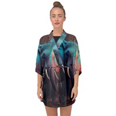 Elephant Tusks Trunk Wildlife Africa Half Sleeve Chiffon Kimono by Ndabl3x