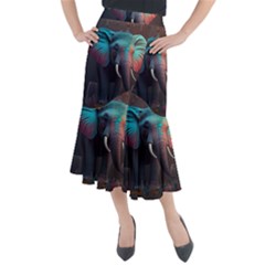 Elephant Tusks Trunk Wildlife Africa Midi Mermaid Skirt by Ndabl3x