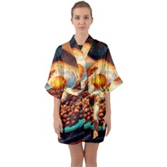 Breakfast Egg Beans Toast Plate Half Sleeve Satin Kimono  by Ndabl3x