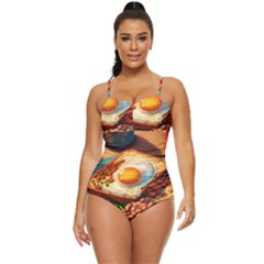 Breakfast Egg Beans Toast Plate Retro Full Coverage Swimsuit by Ndabl3x