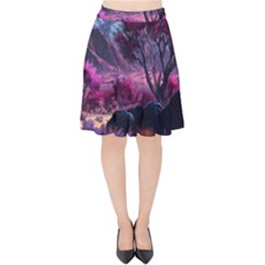 Landscape Painting Purple Tree Velvet High Waist Skirt by Ndabl3x