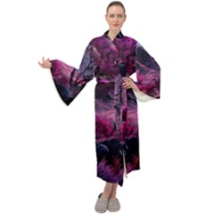 Landscape Painting Purple Tree Maxi Velvet Kimono by Ndabl3x