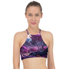 Landscape Painting Purple Tree Racer Front Bikini Top by Ndabl3x