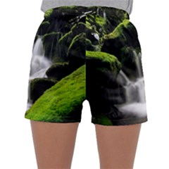 Waterfall Moss Korea Mountain Valley Green Forest Sleepwear Shorts by Ndabl3x