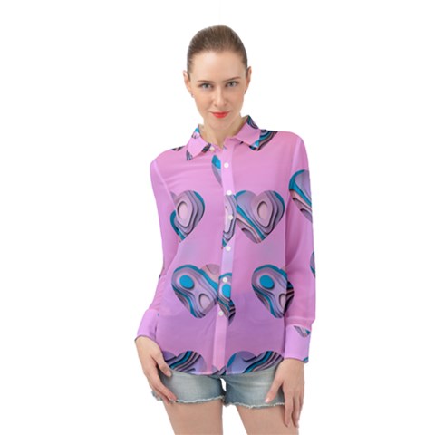 Hearts Pattern Love Long Sleeve Chiffon Shirt by Ndabl3x